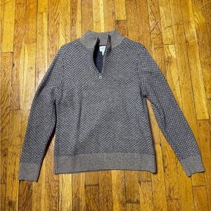 J. Crew Men's Textured Brown Navy Quarter 1/4 Zip-Up Wool Blend Sweater